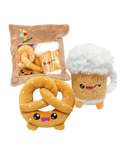 Joy Toy - Yummies Together Bretzel et Bière - 2 Peluches 15 cm dans Un Sac en Peluche Take Away 21 x 21 cm
