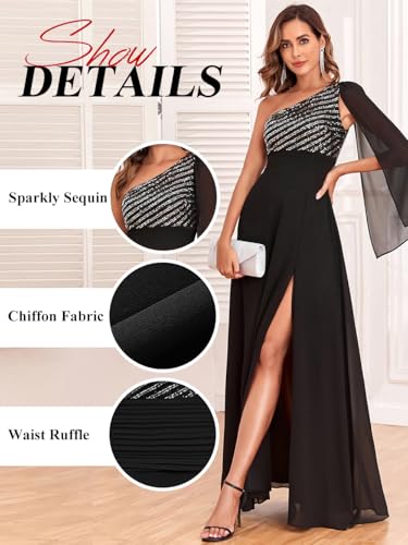 Women's Sparkly Sequin Dress Glitter One Shoulder Split Bridesmaid Cocktail Formal Evening Gowns Ball Dresses2