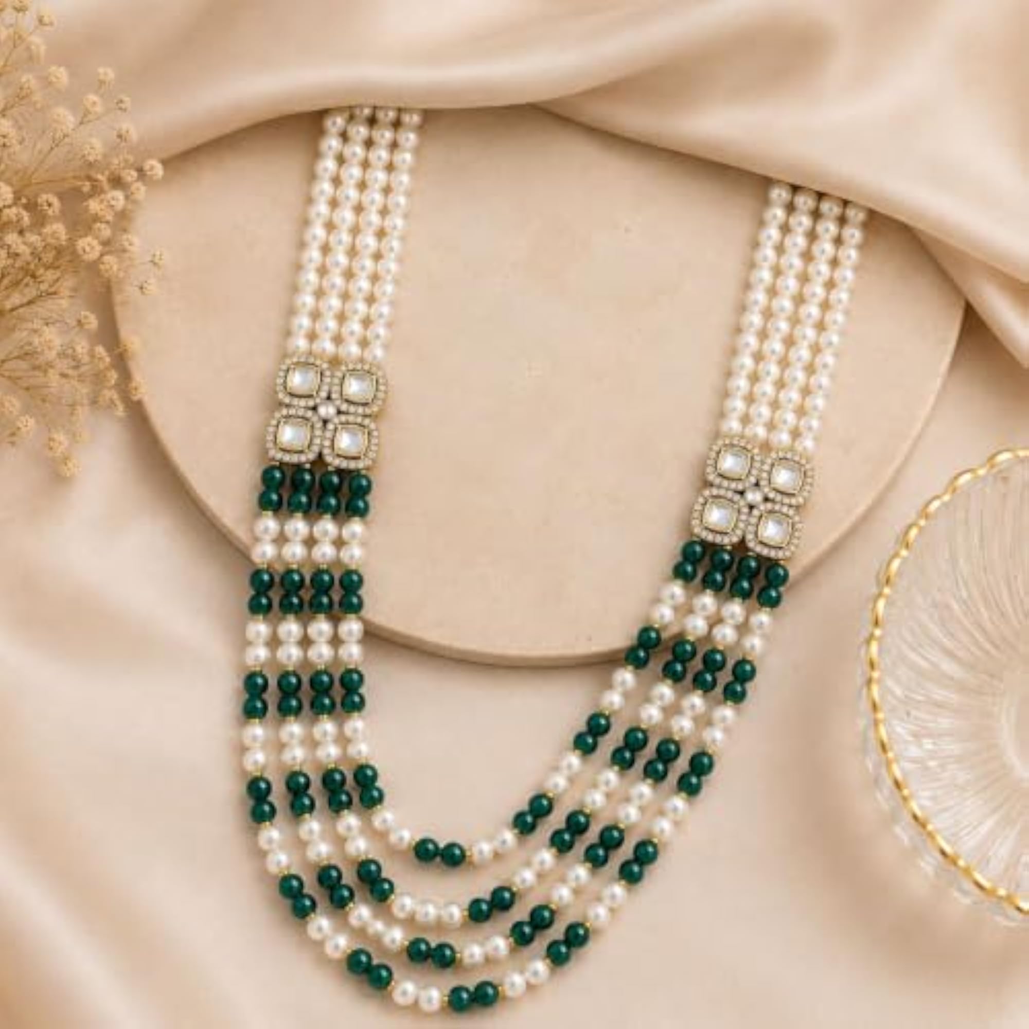 Traditional 4 Layered Gold Plated Diamond Dulha Moti Mala Necklace