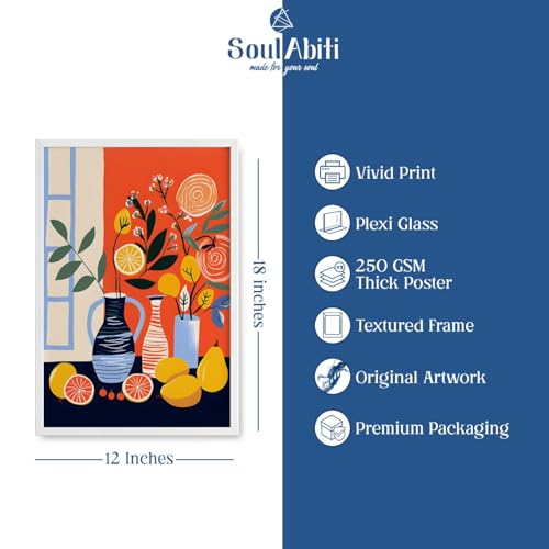 Image of SoulAbiti Sunny Still Life Botanicals set of 3 Framed Wall Print 12x18 inch White Frame Plexi-Glass Floral Art ready to hang for living room bedroom office decor