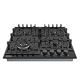 Empava 24' Gas Stove Cooktop 4 Italy Sabaf Sealed Burners NG/LPG Convertible Tempered Glass in Black, 24 Inch