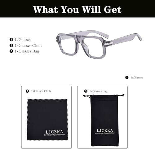 Image of LJCZKA Blue Light Blocking Glasses for Men Women Square Thick Frame Anti Eyestrain Computer Gaming Clear Lens Eyeglasses