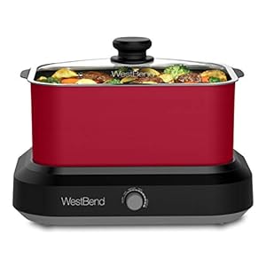 West Bend 87906R Slow Cooker, Large-Capacity Non-Stick Crockpot with Variable Temperature Control, Travel Lid and Thermal Carrying Case, 6 Qt, Red