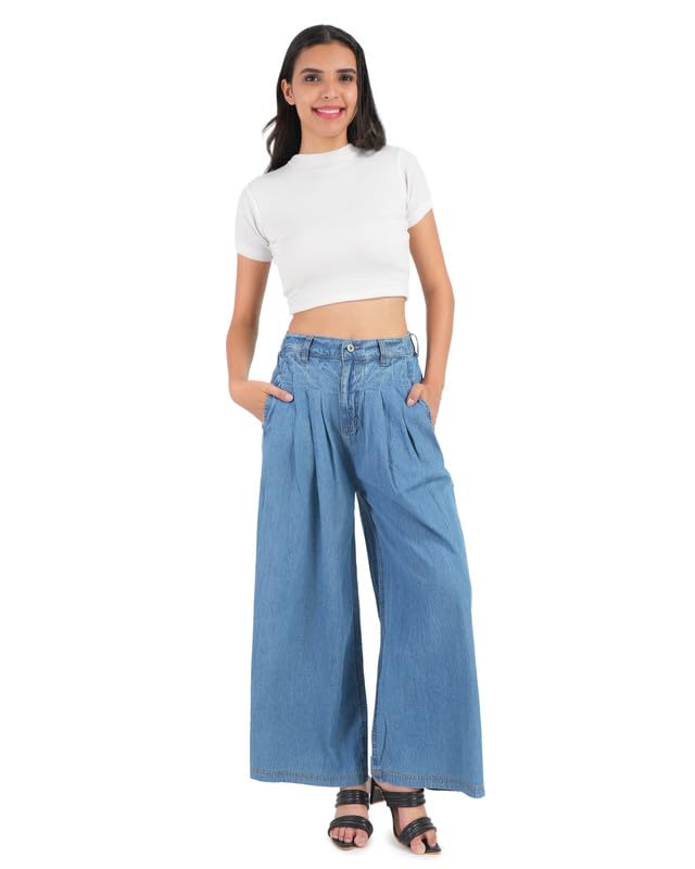 la fem Women's Denim High Rise Wide Leg Full Length Jeans | Stylish Comfortable and Stretchable Bottom Wear | Blue | 36-picture-12