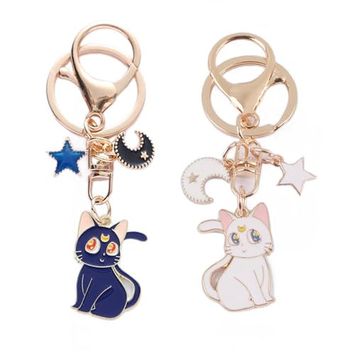 2 Piezas Llavero de Pareja de Sailor Moon, Llavero de Pareja de Gatos, Llavero Luna gato mágico gato llavero, Llavero kawaii de coche para mujeres, adolescentes, niñas, amantes de los gatos