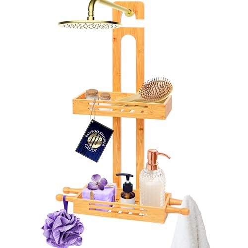 SereneLife Bamboo Hanging Shower Caddy with 2 Tiers