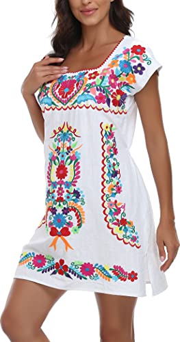 Image of YZXDORWJ Women Mexican Embroidered Dress Ruffle Collar Sleeveless