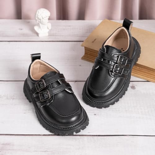 Image of Kannior Boys Girls Oxford PU Leather Shoes Little Kid Wedding Dress Shoes Toddler Lace Up Non-Slip Texture Sole Loafer Flats Classic School Uniform Walking Shoes