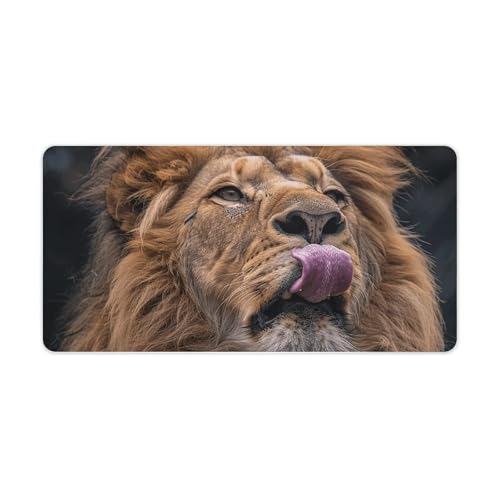 Lion Sticks Out Tongue Desk Mat Non-Slip Laptop Writing Pad Large Keyboard Mousepad with Rubber Base 23.6" X 11.8" Desk Protector Mat for Computer, Work, Gaming