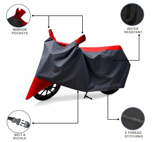 Image of All Season Protection Bike Cover for 2025 New TVS Apache RTR 160 4V Bike Cover with Water-Resistant and Dust Proof Premium 190T Fabric Red Stripe