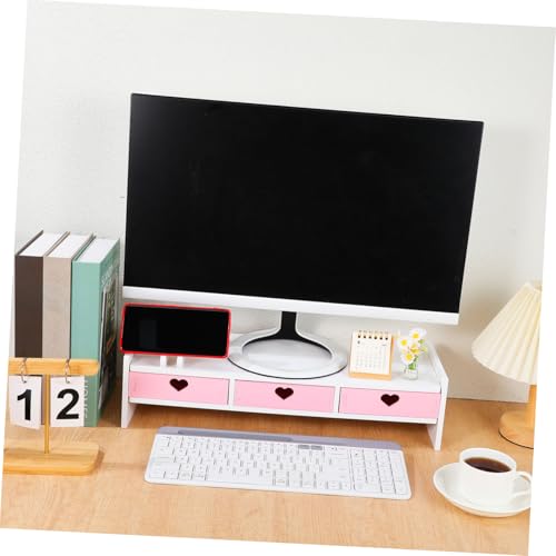 Support écran ordinateur rose avec étagère pour organisation espace travail - 6