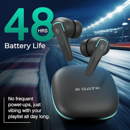 E GATE E33 Gaming Earbuds with 48 Hrs Playtime, Quad Mic ENC,Touch Control, Low Latency, BT v5.3 Bluetooth Ear Buds with Voice Assistant, 10mm Bass Dynamic Driver, Water Resitant Wireless Earphones - Image 5