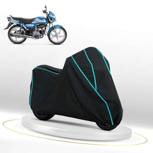Image of Waterproof Bike Cover for Hero HF Deluxe | Dustproof, UV Heat Resistant & Windproof with Full Bottom Elastic, Heavy Duty Polyester Fabric, Triple Stitched - Black