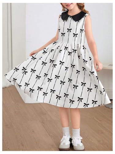 Floerns Girl's Kids Clothes Bowknot Print Sleeveless Collared Ruffle Hem Summer A Line Dress3