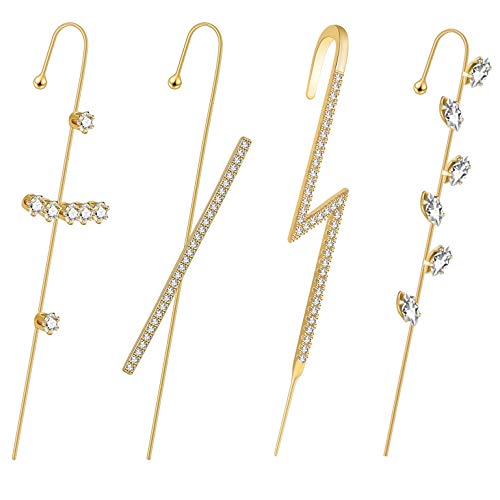 Ear Wrap Crawler Hook Earrings - Ear Cuff Crawler Hook Earrings for Women and teen Girls, 14K Gold Plating cartilage earrings Set hypoallergenic