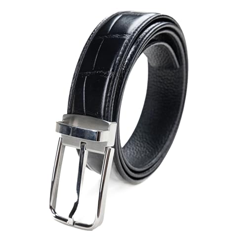 Men's Crocodile Pattern Full Grain Leather Adjustable Belt for Dress Casual Jeans with Stainless Steel Buckle, 1.4