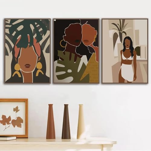 Affiches abstraites de fille et art mural floral 60x90cm x3 sans cadre