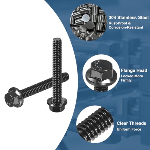 Image of uxcell 25Pcs 1 /4-20 x 1-3 /4 inch Flanged Hex Head Bolts, 304 Stainless Steel Flange Hexagon Screws, Flange Hex Drive Screws 5.8 Grade for Machinery Industry Home Appliances, Black