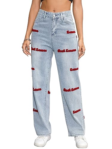 Dxyufazhe Women's Casual Loose Denim Pants High Waist Pockets Straight Wide Leg Jeans2
