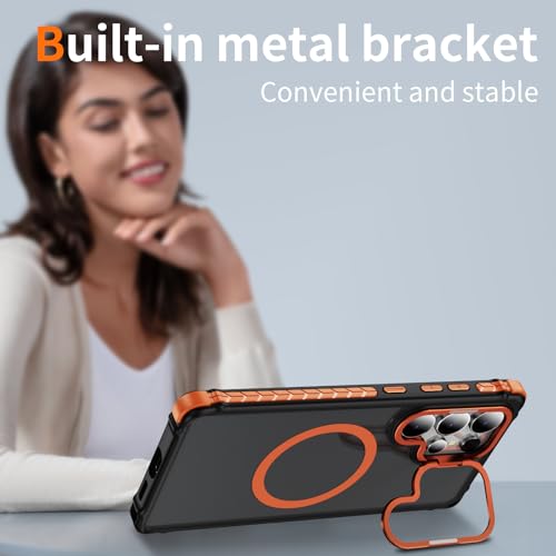 Coque Samsung S25 Ultra antichoc compatible MagSafe orange avec support intégré