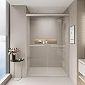 AONLEE Shower Door, Double Sliding, 44-48 in W x 72 in H, Semi-Frameless, Tempered Glass, Brushed Nickel, Contemporary, Bypass, Reversible, 81 Pounds