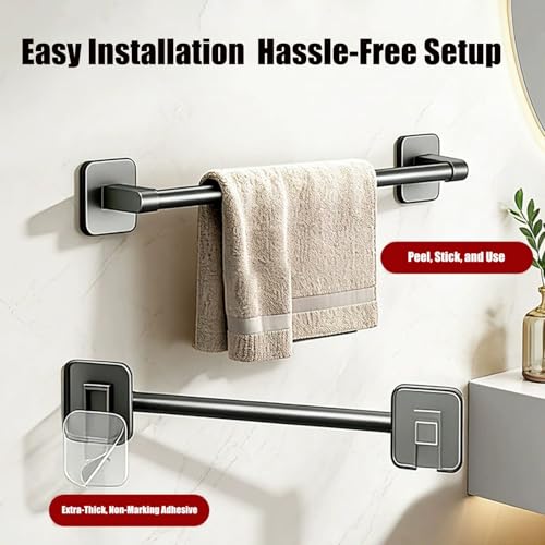 Support mural porte-serviettes auto-adhésif blanc 70cm pour douche - 5