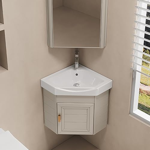 Lavandini Ad Angolo Per Bagno,Lavabo In Ceramica,Lavabo A Parete,Per Piccoli Spazi, Mobiletto Sospeso A Parete,Lavabo Triangolare Sospeso,Lavabo In Ceramica Bianca Con Troppopieno(Apricot,14in/38cm)