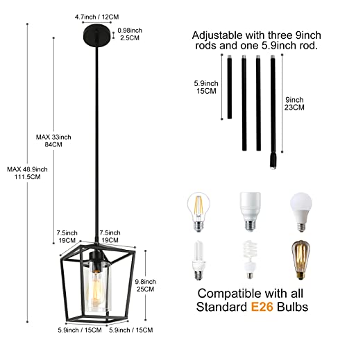 Gzjunyo 1-Light Black Pendant Light Fixture Farmhouse Iron Cage Metal Pendant Light Lantern Hanging Light Fixtures With Clear Glass Shade For Kitchen Island thumb #2
