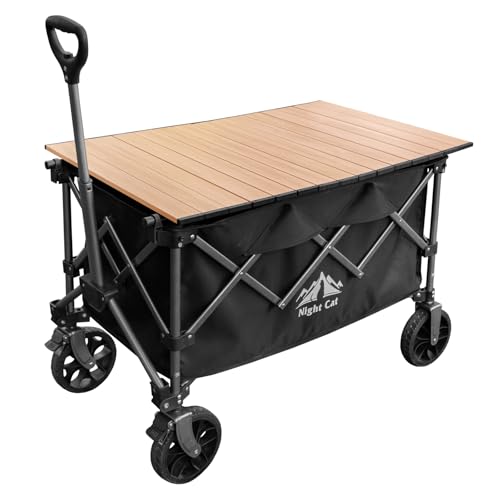 Image of Night Cat Collapsible Wagon with Table: 150L Wagon Gart with Table Top Folding Utility Wagon Combo Set