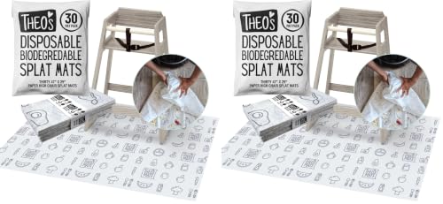 Image of 60 Pack | Disposable Splat Mats | Biodegradable + Compostable | THEO'S MATS | Under Highchair Splat Mat for Floor | Baby Led Weaning Supplies | (THEO001)