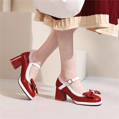 Image of FOREADA Lolita Bow Platform High Heel Women Rockabilly Mary Jane Dress Pump | Boasts soft kawaii retro vintage lolita tea party aesthetic, with block heel ,bow, round toe versatile style for dress wear