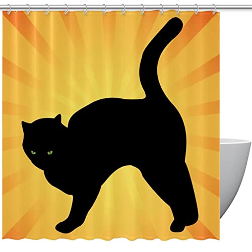 Rideau de douche jaune chat sans odeur pour baignoires et douches - 2