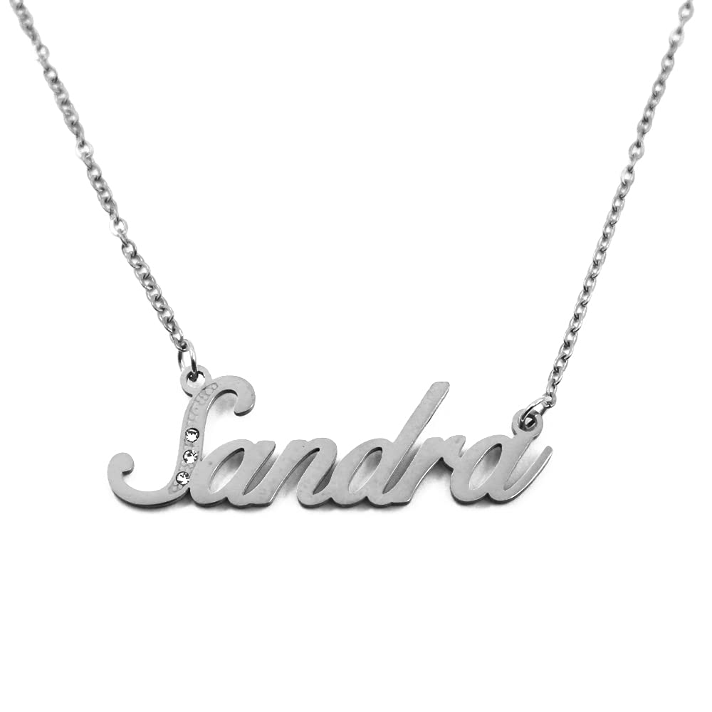 KiguName Necklace Sandra - Silver Tone - Custom Name Necklace - Personalised Jewellery for Ladies- Customised Jewellery for Girls- Custom Pendant Sandra