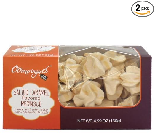Gourmet Salted Caramel Meringue Cookies - Light & Airy French-Style Dessert - Gluten-Free Sweet Treats - Perfect for Family Sharing - 130g (2 Pack)