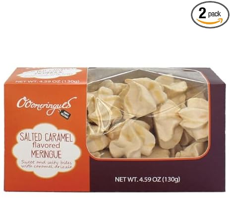 Gourmet Salted Caramel Meringue Cookies - Light & Airy French-Style Dessert - Gluten-Free Sweet Treats - Perfect for Family Sharing - 130g (2 Pack)