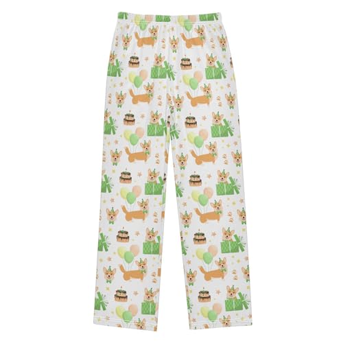 Happy Birthday Corgi Dog Boys Long Pants Soft Trousers Elastic Waist Kids Lounge Bottoms with Pockets S-XL