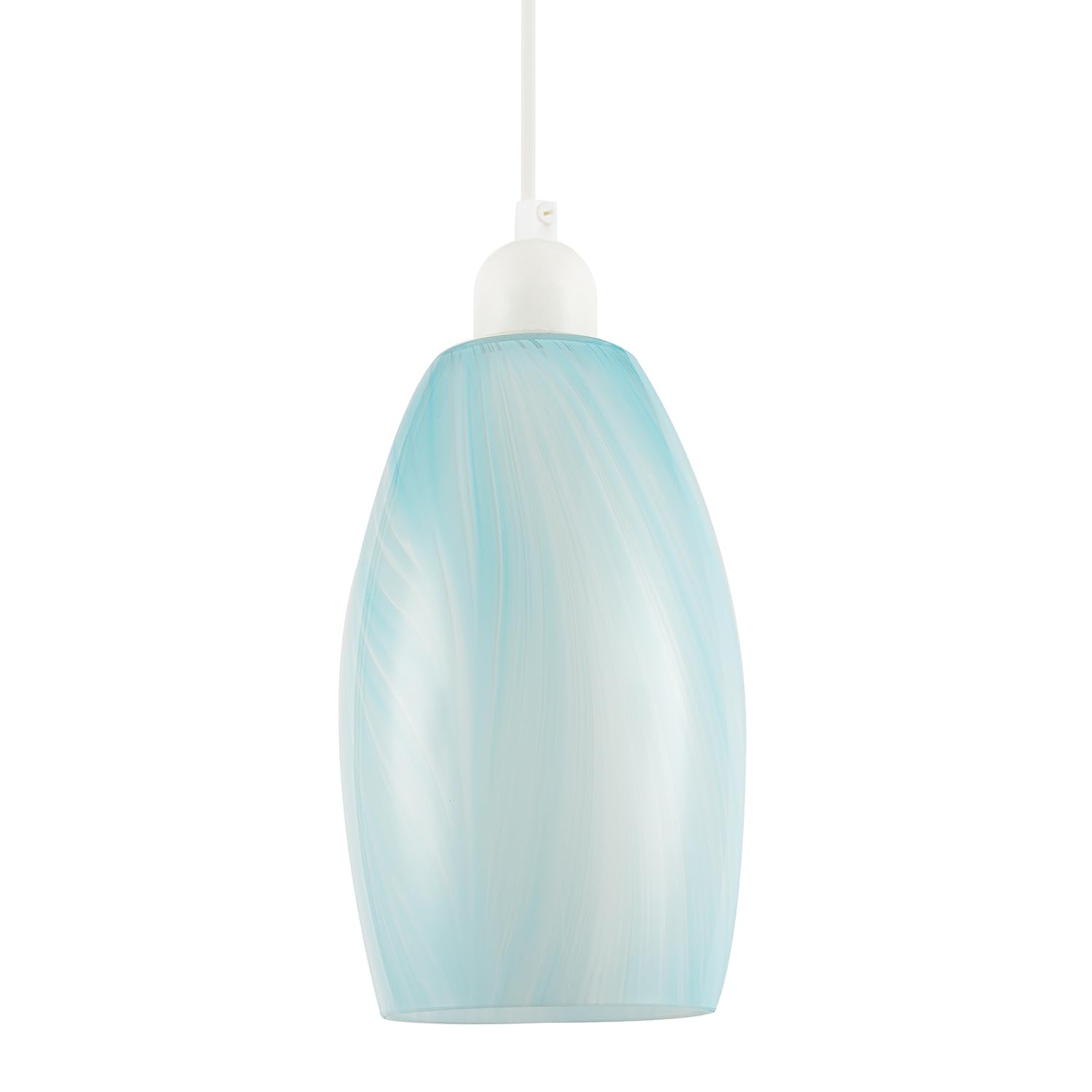 Modern Designer Sky Blue Marble Stripe Effect Glass Cylindrical Pendant Lighting Shade | 20cm x 12cm by Happy Homewares
