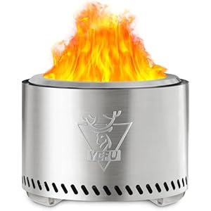 Rauchfreie Feuerstelle 19 Zoll, Tragbare Kamine für Camping auf der Terrasse im Freien, Feuerstelle aus Edelstahl 304 mit Abnehmbarer Aschepfanne, Ständer und Reisetasche (Sliver)