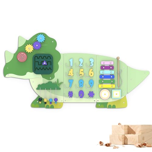 BlueWood Triceratops Activity Wall Busy Board Panels, Toddler Learning Activity Center, Montessori Philosophy Sensory, Educational Toys, Conducive to All-Round Development