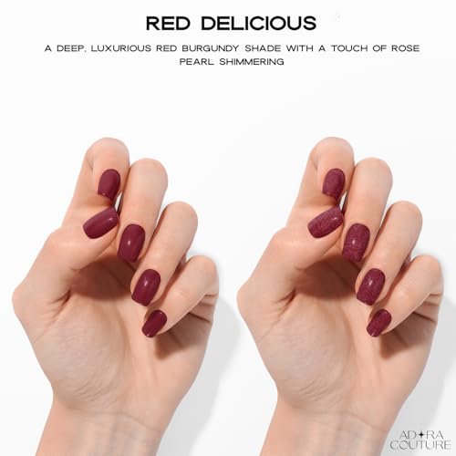Adora Couture Semi Cured Gel Nail Strips, 30 Pieces, Red Burgundy with Rose Pearl Shimmering, UV Gel Nail Stickers, Salon Quality Nails, UV Light Required
