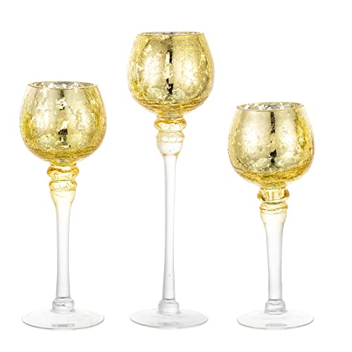 Romadedi Crackled Gold Mercury Glass Stemmed Candle Holders #TOP5