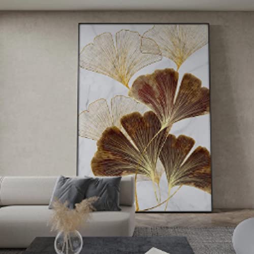 Tableau feuille de ginkgo dore abstrait pour decorer un salon moderne et chaleureux