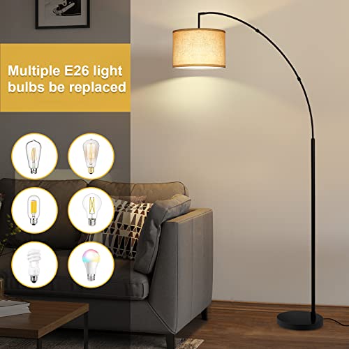 Outon Arc Floor Lamp With Remote Control, 81" Height Dimmable Led Floor Lamp With Stepless Color Temperature, Tall Standing Lamp With Adjustable Hanging Drum Beige Shade For Living Room, Bedroom #TOP6