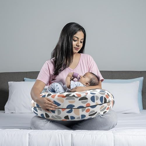 Image of Wakefit Feeding Pillow for New Born Baby | 3 Months Warranty | 5 in 1 Nursing Pillow with Belt and Hoop for Breastfeeding with Cotton Removable Cover | Bekky