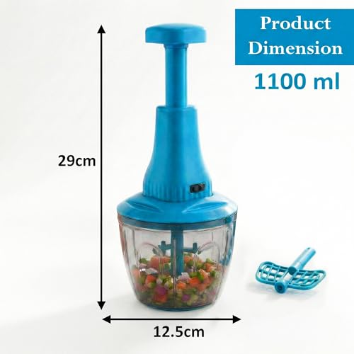 Image of Chopper for Kitchen Use | 1100 ml RoundPush Chopper with 5 Blades and Whisker| Chopping Vegetables & Fruits, Onion, Ginger, Garlic, Salad, Tomato, Potato (Blue)