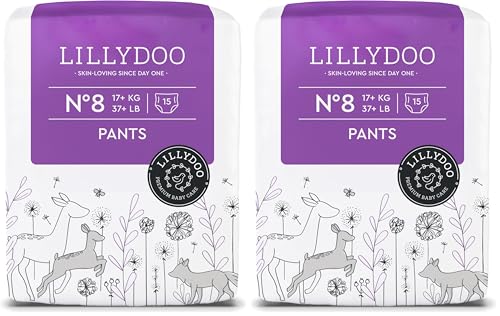 LILLYDOO Baby Windeln Pants - Größe 8 (17+ kg), 15 Höschenwindeln, Sicherer Auslaufschutz - Hautfreundlich, Weich & Ohne Lotionen für empfindliche Haut, Dermatologisch getestet (Packung mit 2)