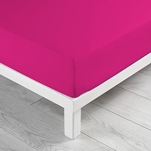 douceur d'intérieur 1640639 Drap Housse Uni Coton 57 Fils Bois de Rose 160 x 200 cm