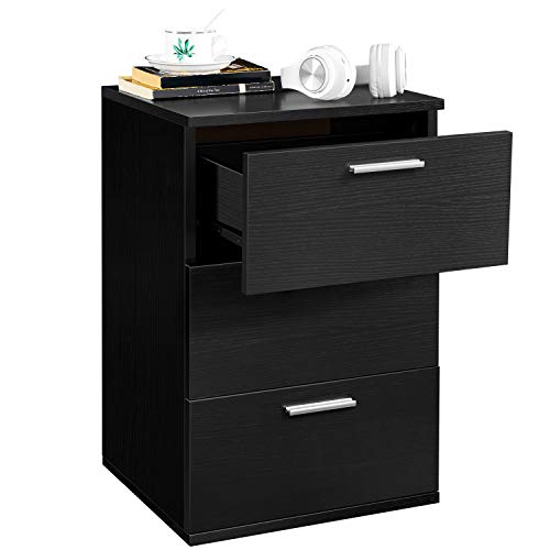 YAHEETECH End Side Table Nightstand with 3 Drawers, Wooden Sofa Bed Side Storage Stand Cabinet for Bedroom, Accent Night Stand Table, Black