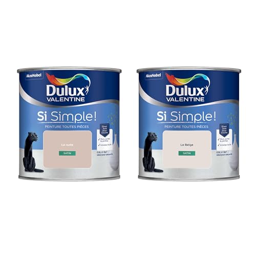 Dulux Valentine Peinture Si Simple Peinture Intérieure Toutes Pièces Satin - Peinture Murs et Plafonds, Portes et Plinthes - Lot de 2 - Couleurs : Le Beige & Le Nude 0,5 L