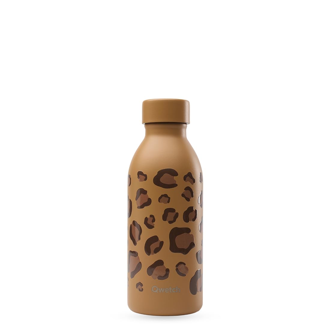 Qwetch - Bouteille Isotherme 500ml Leopard Camel - ICON - Gourde Design Compacte et Élégante Inox Recyclé - 24h Froid et 12h Chaud - Etanche